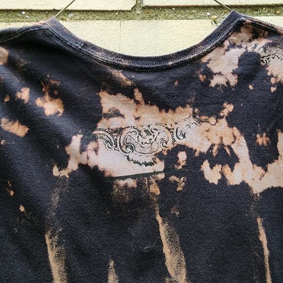 Handmade Upcycled Boho T-Shirt – Bleach-Dyed & Floral Patch Design - Picture 9 of 16